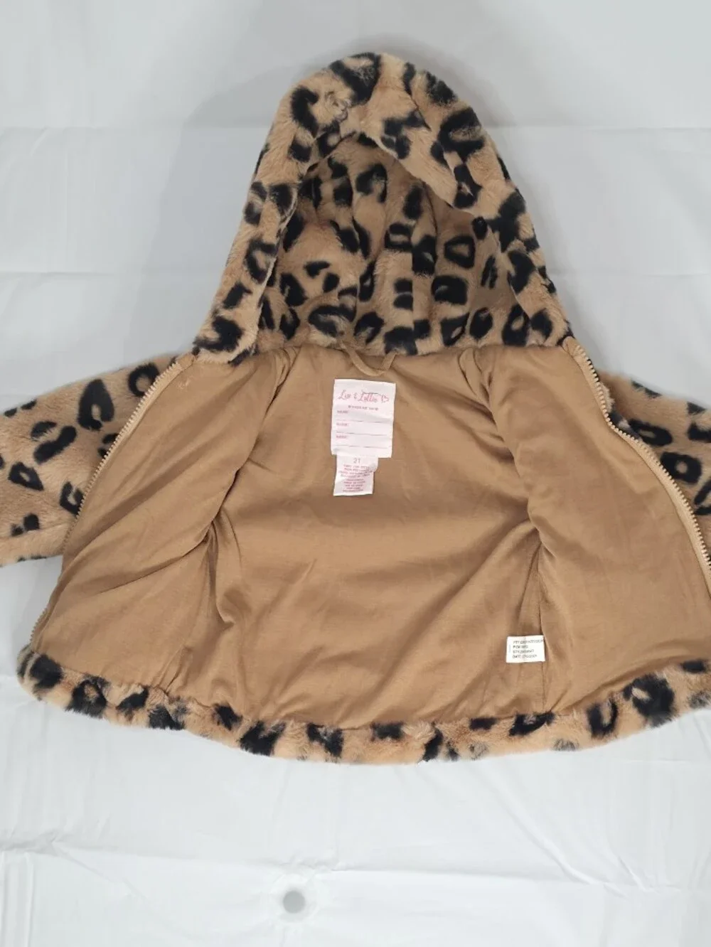 Toddler 2T Leopard Faux Fur Hooded Puffer Jacket - Tan